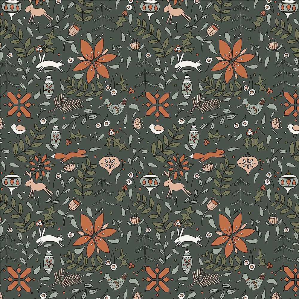 Festive Folk Pattern Deep Green art print by Sweet Melody Designs for $57.95 CAD