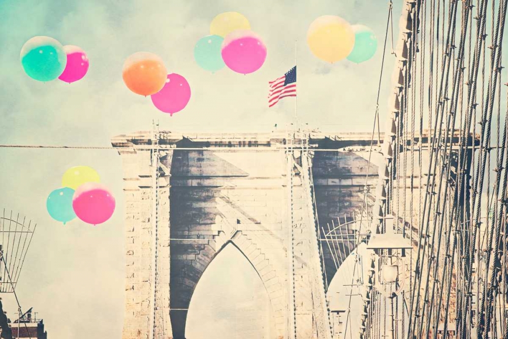 Bright balloons on bridge art print by Ashley Davis for $57.95 CAD