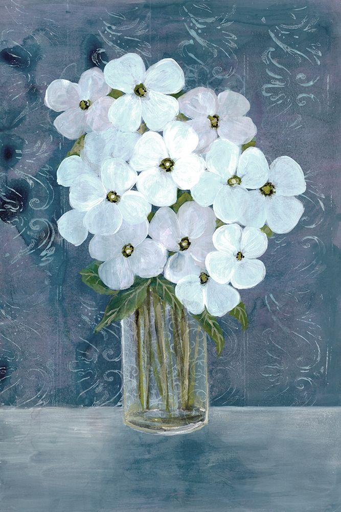 White Floral Blues art print by Doris Charest for $57.95 CAD