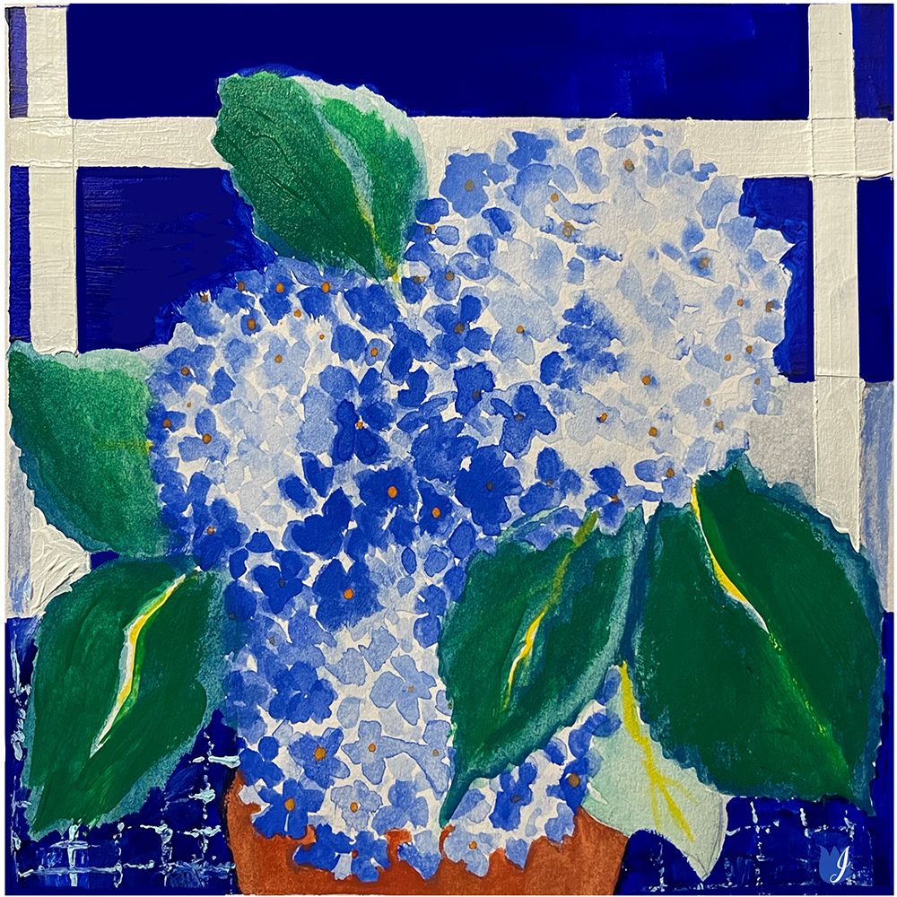 Hydrangeas Picnic art print by Joan Davis for $57.95 CAD