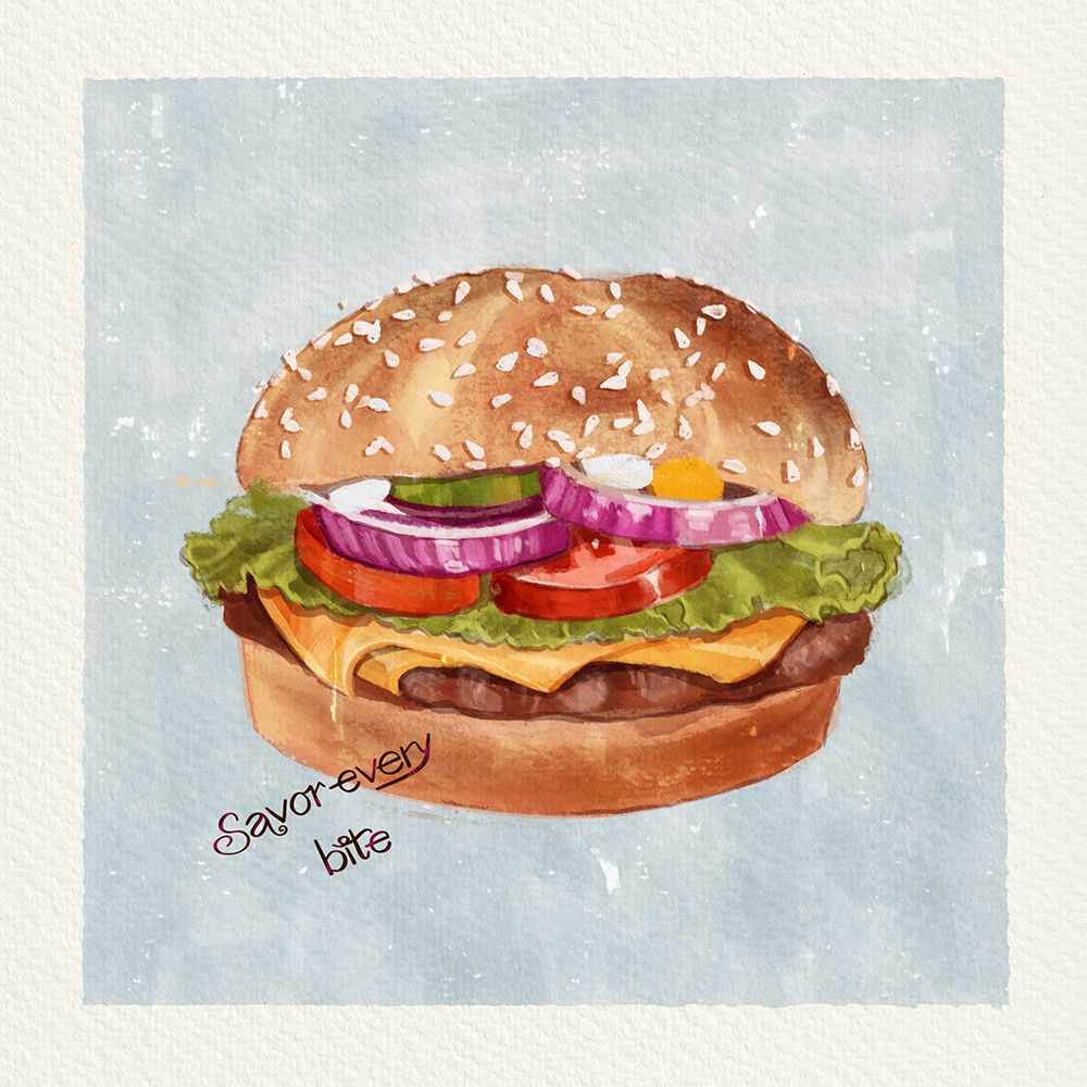 Juicy Burger Savor art print by Juliet Rose Philips for $57.95 CAD