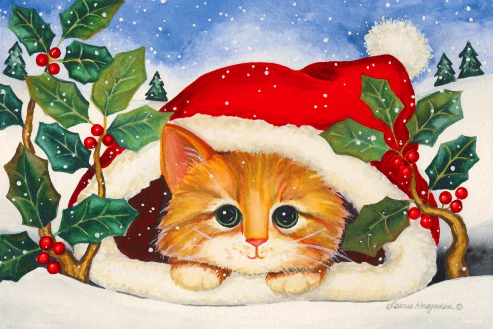 Christmas Kitten art print by Laurie Korsgaden for $57.95 CAD