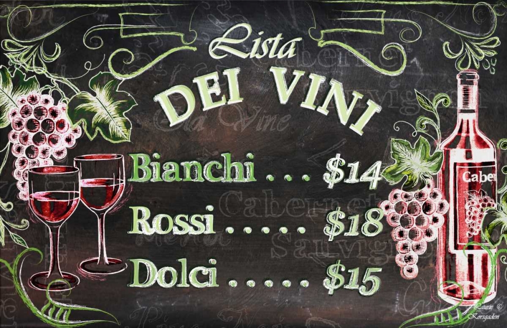 Vino and Grapes Chalkboard Menu art print by Laurie Korsgaden for $57.95 CAD