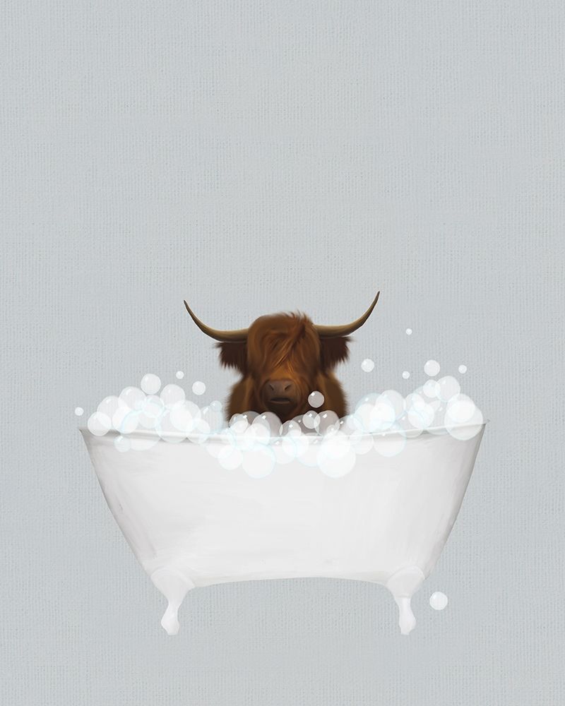 Highland Cow Blue Bath art print by Leah Straatsma for $57.95 CAD