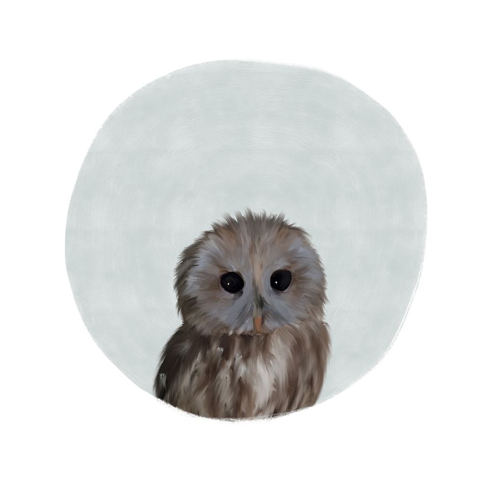Baby Owl Circle Gray art print by Leah Straatsma for $57.95 CAD