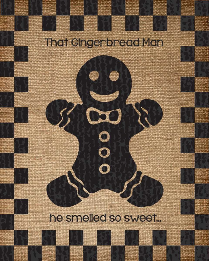 Burlap Christmas Gingerbread Man art print by Melody Hogan for $57.95 CAD