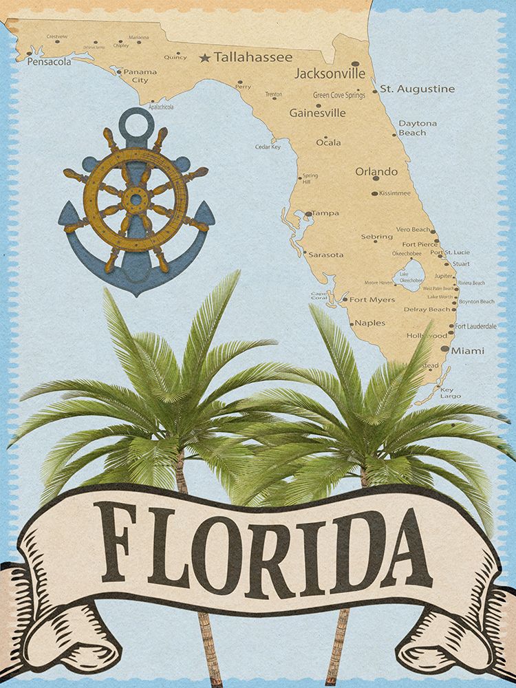 Florida Map art print by Marcus Prime for $57.95 CAD