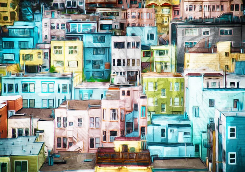 Colorful City art print by Mlli Villa for $57.95 CAD