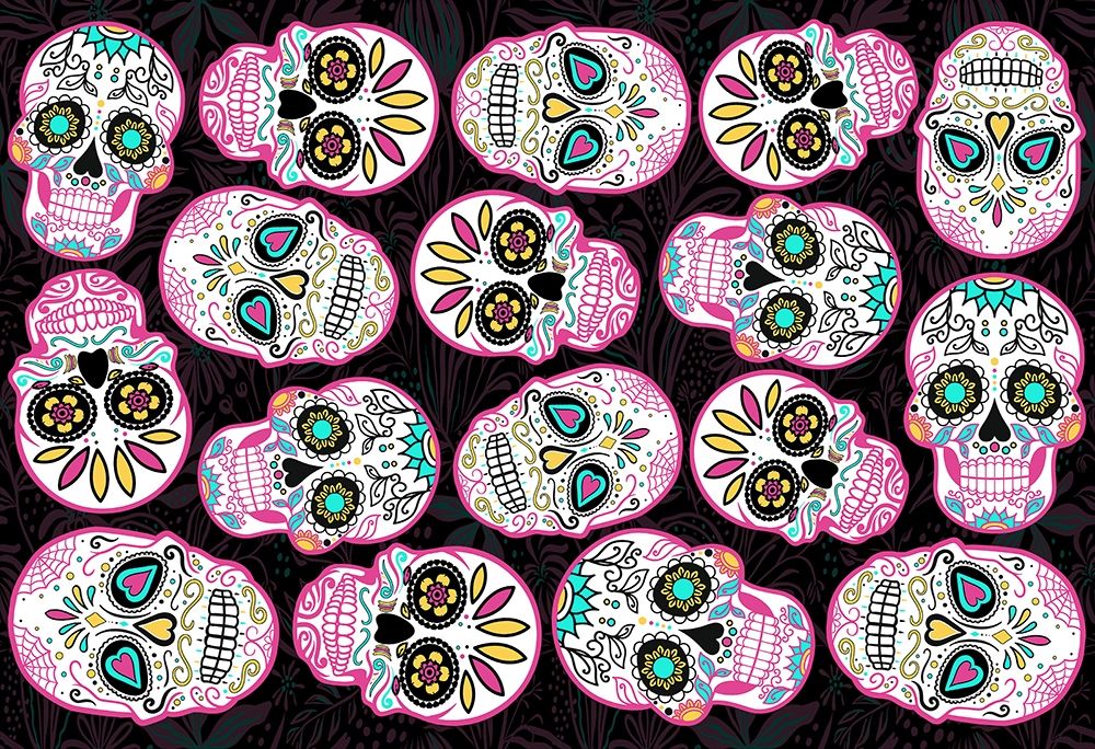 Pink Skulls Black Back art print by Mlli Villa for $57.95 CAD