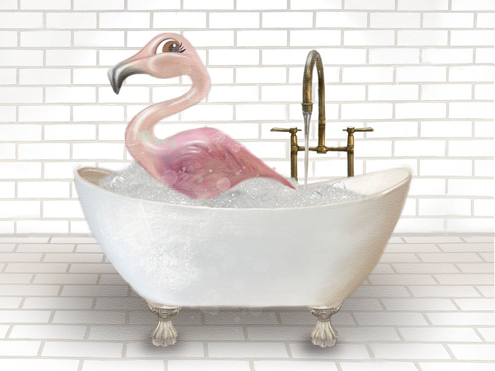 Flamingo In Bathtub art print by Matthew Piotrowicz for $57.95 CAD