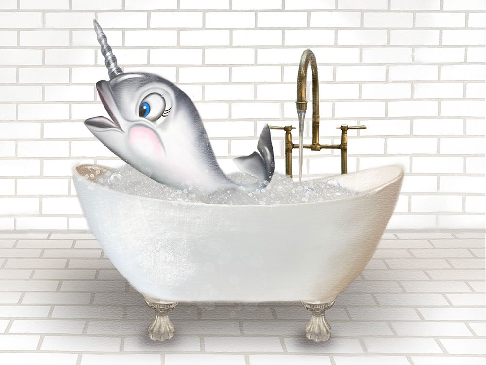 Narwhal Whale In Bathtub art print by Matthew Piotrowicz for $57.95 CAD