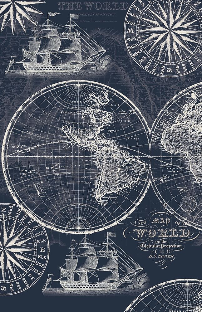 Nautical Ocean Maps Coordiate Blue art print by Candace Allen for $57.95 CAD