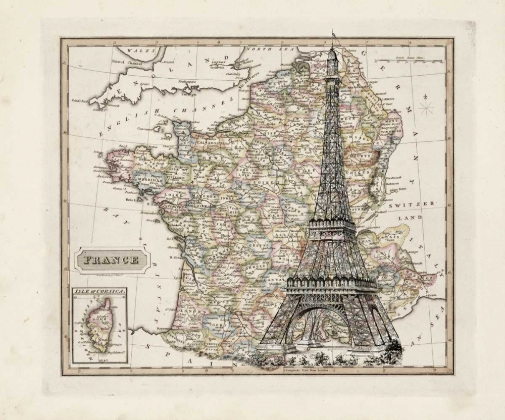 Eiffel Tower Map art print by Tina Carlson for $57.95 CAD