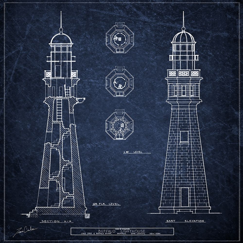 Buffalo Lighthouse Navy art print by Tina Carlson for $57.95 CAD