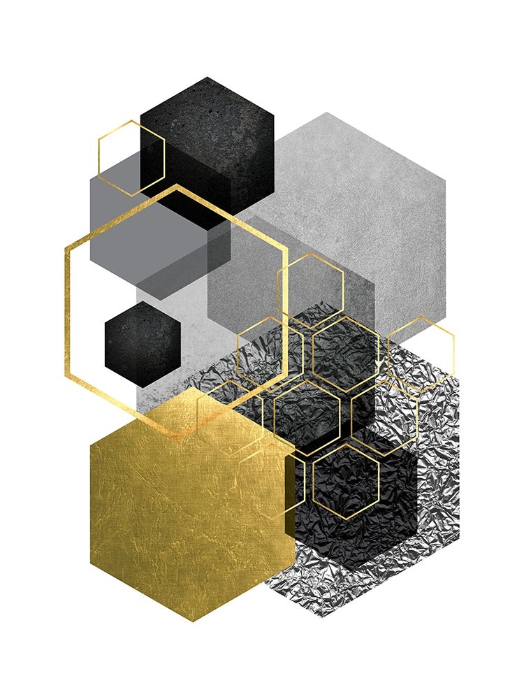 Black Grey Gold Geo 3 art print by Urban Epiphany for $57.95 CAD