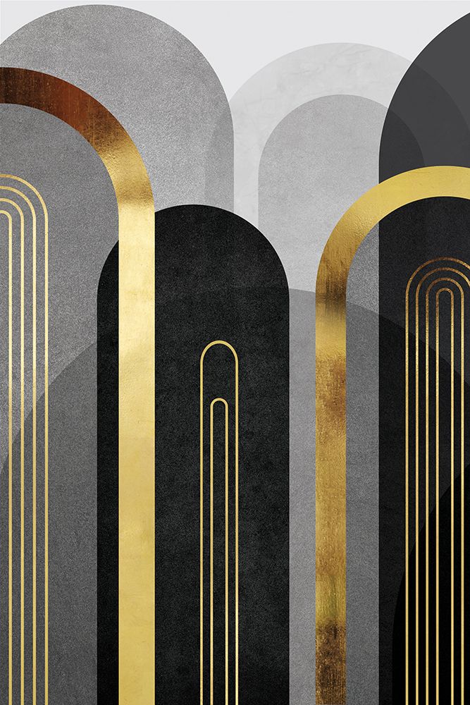 Mid Century Arches Black Gold 1 art print by Urban Epiphany for $57.95 CAD