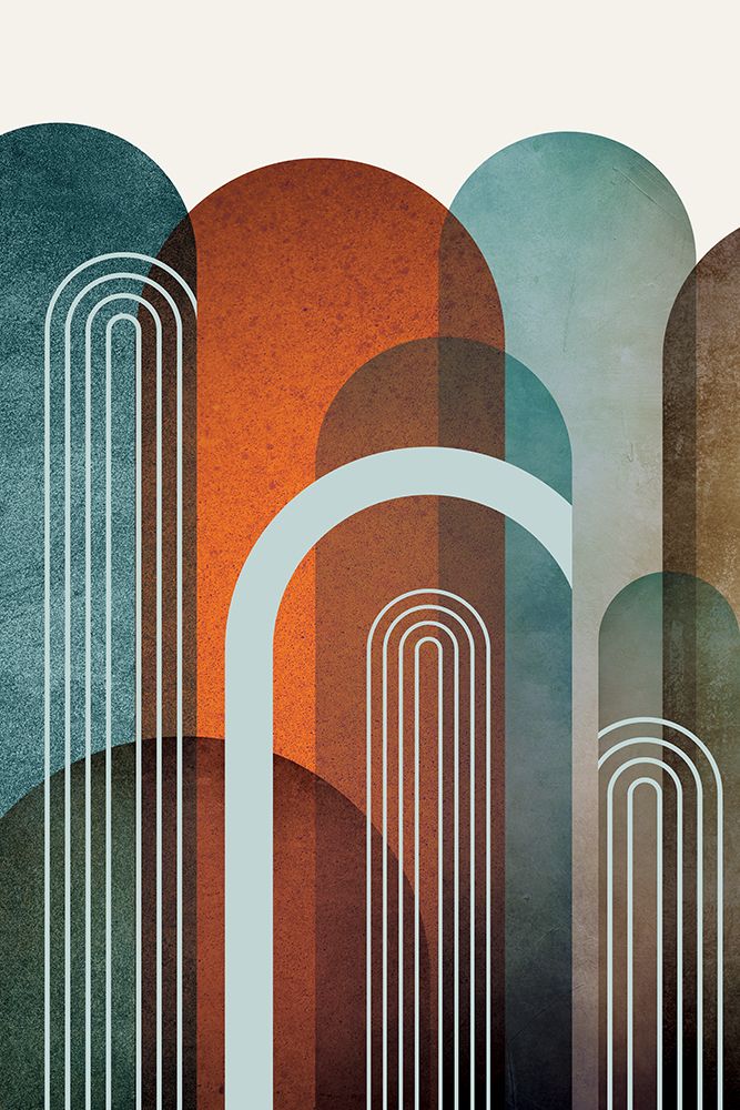 MidCentury Arches Teal Orange 1 art print by Urban Epiphany for $57.95 CAD