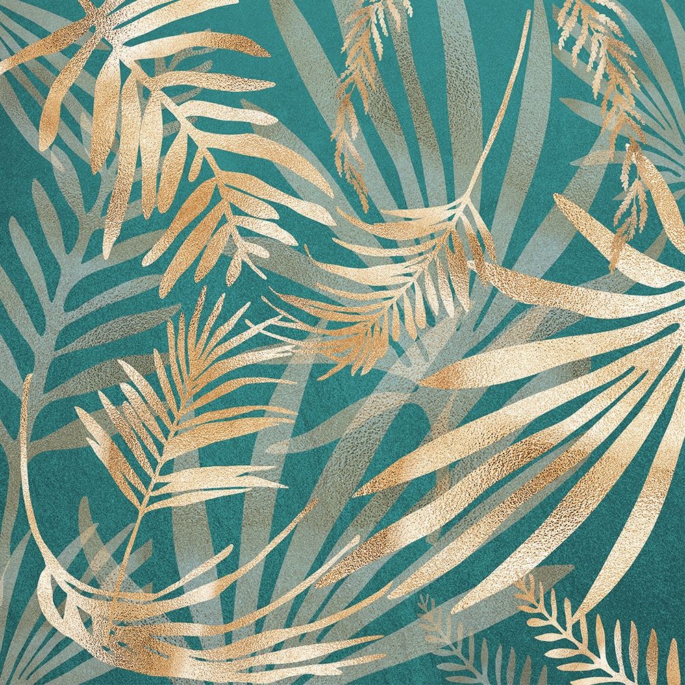 Glam Leaves Teal 4 art print by Urban Epiphany for $57.95 CAD