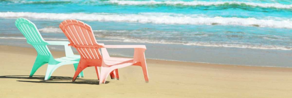 Bright Adirondak Chairs on the beach art print by Suzanne Foschino for $57.95 CAD