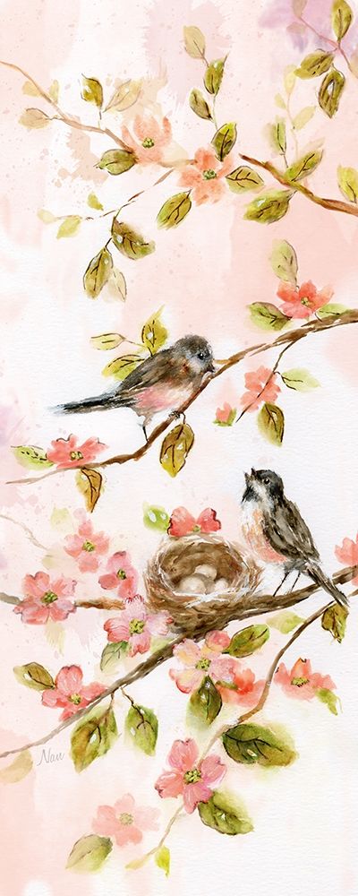 Birds and Blush Blossoms II art print by Nan for $57.95 CAD