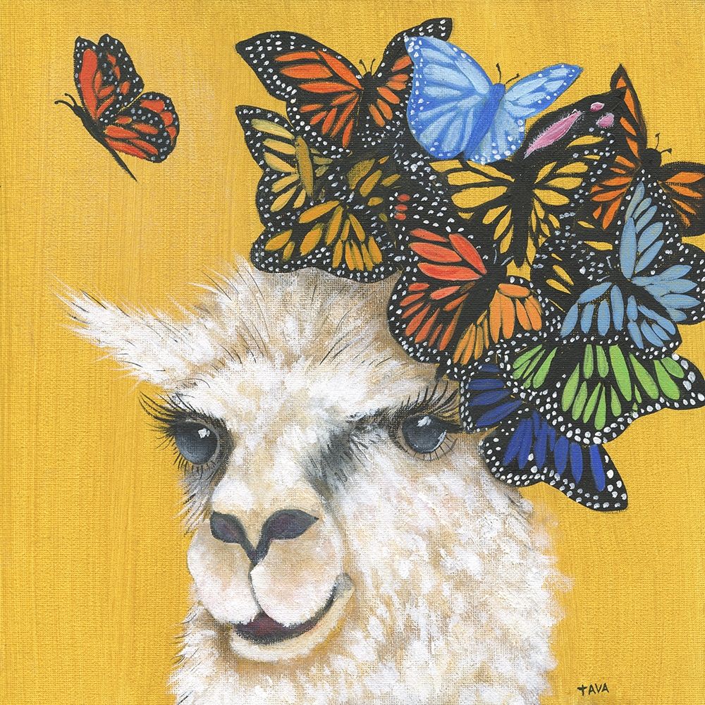 Llama and Butterflies art print by Tava Studios for $57.95 CAD