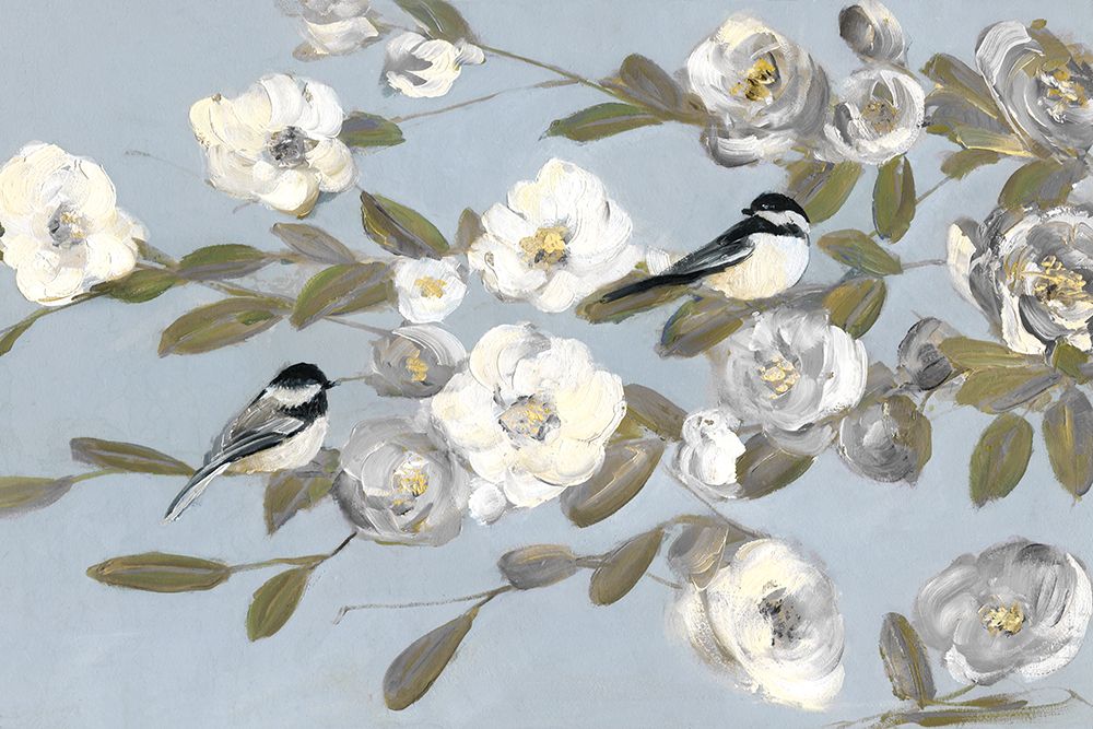 Chickadees and Blossoms I art print by Sally Swatland for $57.95 CAD