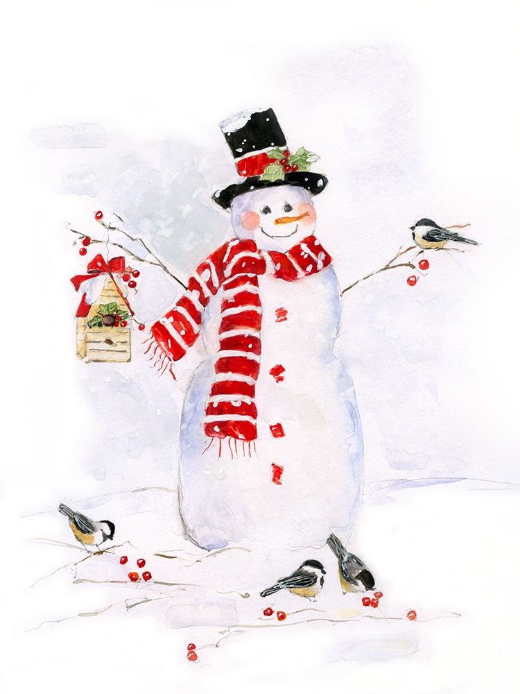 Snowman and Chickadee Friends II art print by Sally Swatland for $57.95 CAD