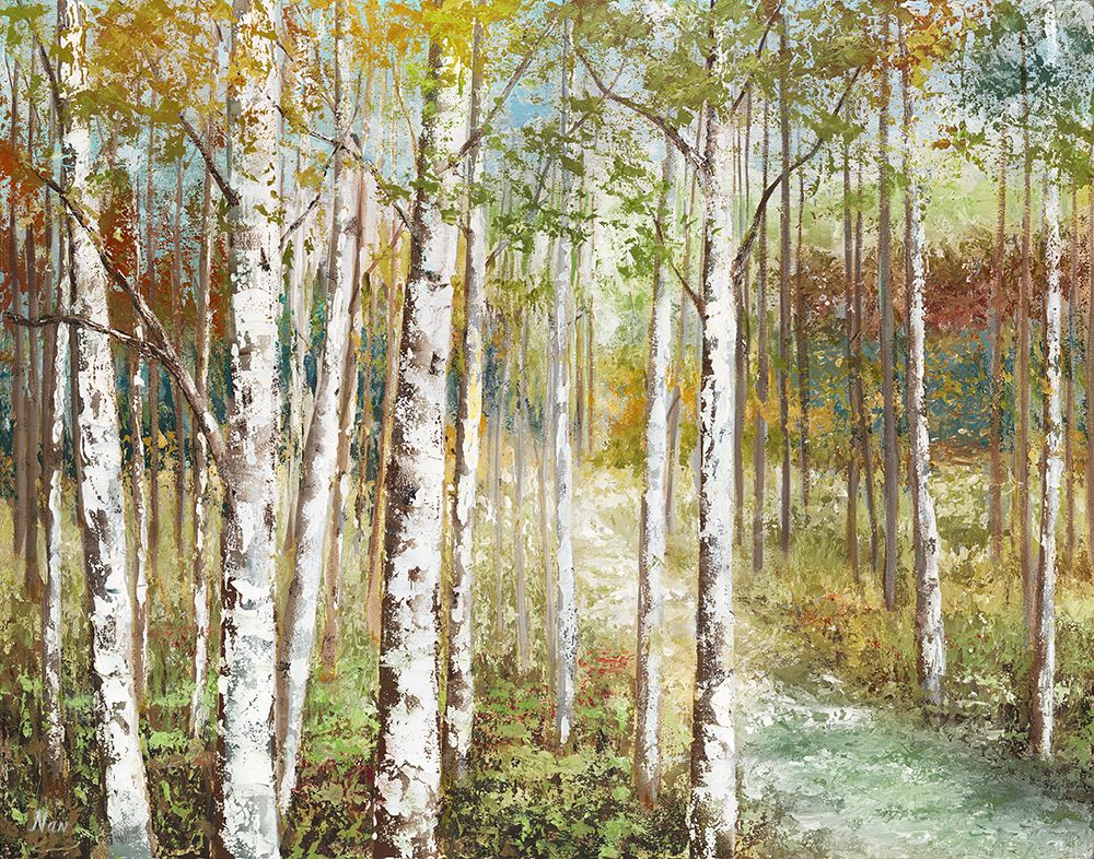 Warm Spice Birch Path art print by Nan for $57.95 CAD