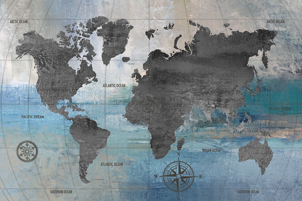 World Map Blue and Gray art print by Nan for $57.95 CAD