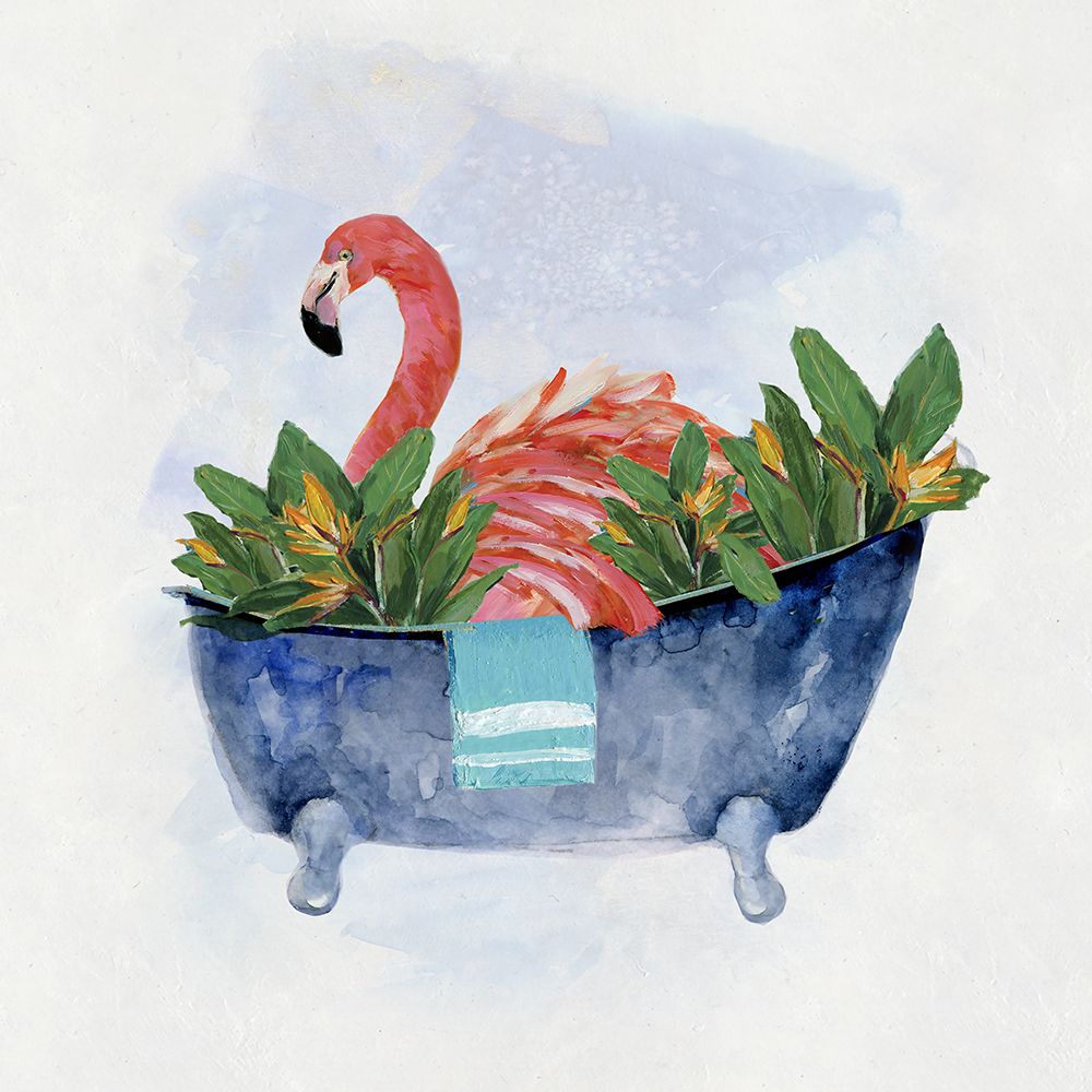 Tropical Bath Flamingo II art print by Sally Swatland for $57.95 CAD