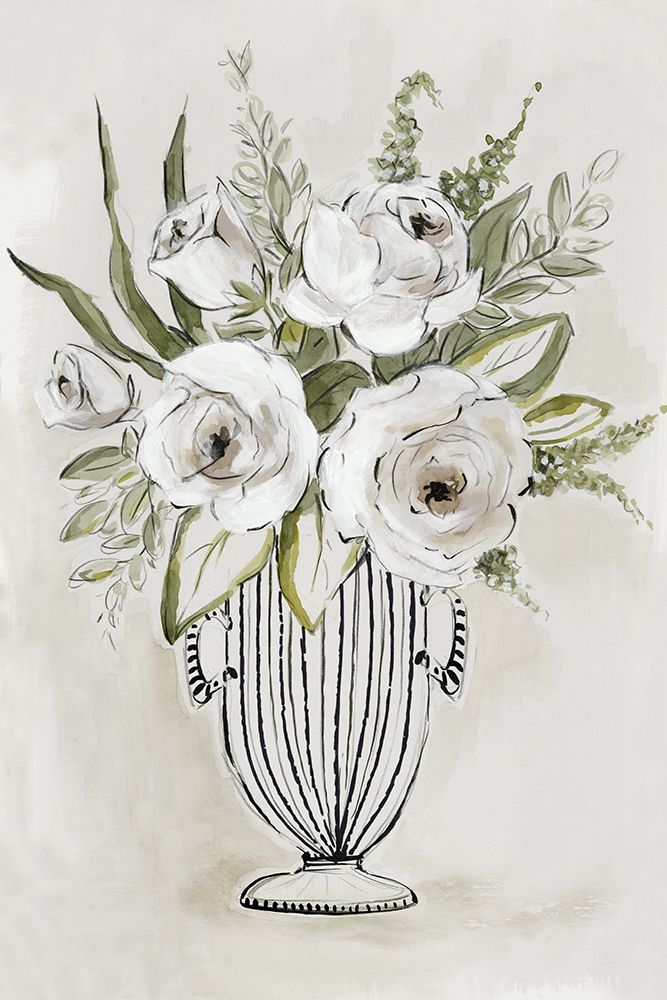 White Roses in Striped Vase art print by Alex Black for $57.95 CAD