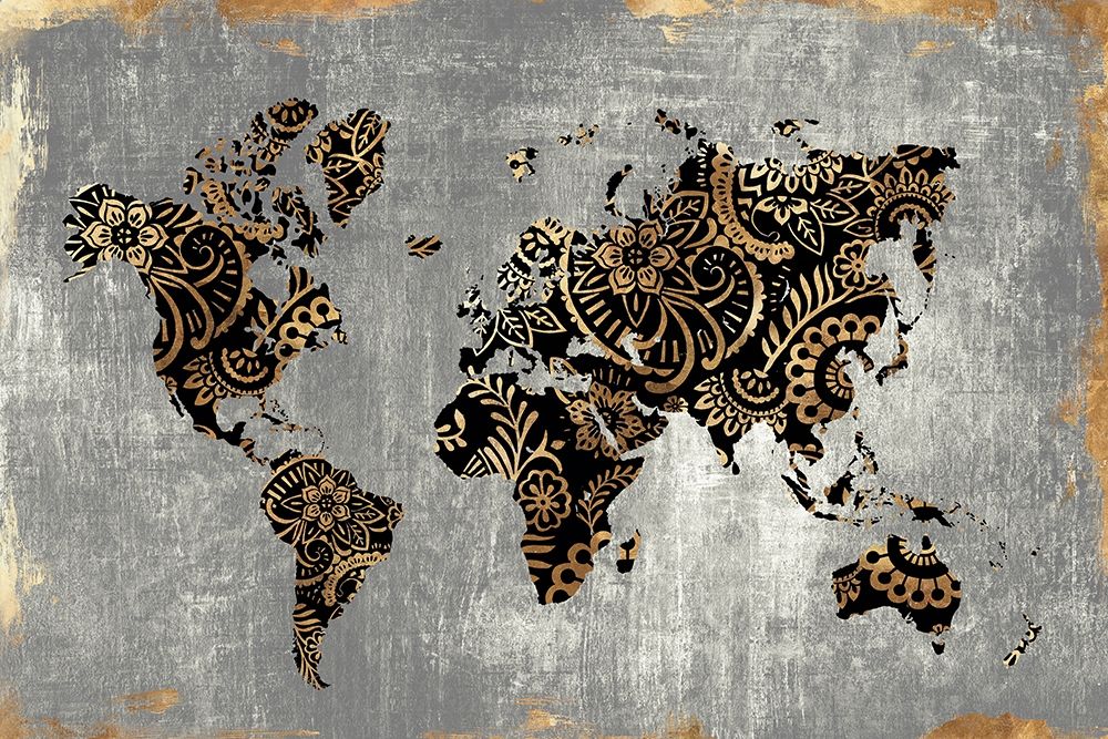 Gold World Map  art print by Eva Watts for $57.95 CAD