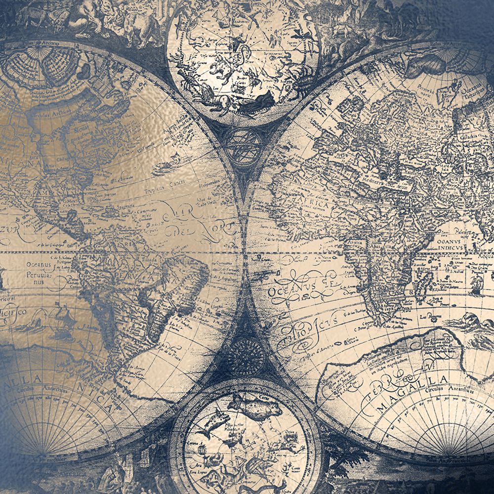Antique Map Gold Navy art print by Nature Magick for $57.95 CAD