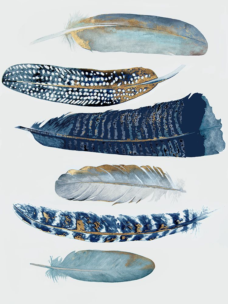 Blue and Gold Feathers I art print by Jodi Hatfield for $57.95 CAD