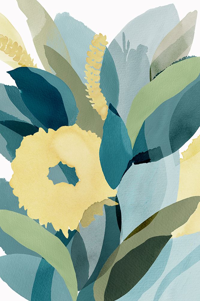Yellow Teal Floral I art print by Flora Kouta for $57.95 CAD