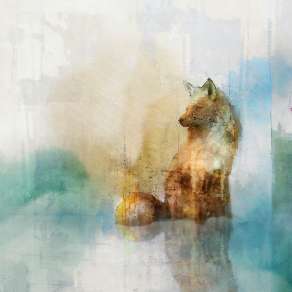 Fox on Teal I  art print by Ken Roko for $57.95 CAD