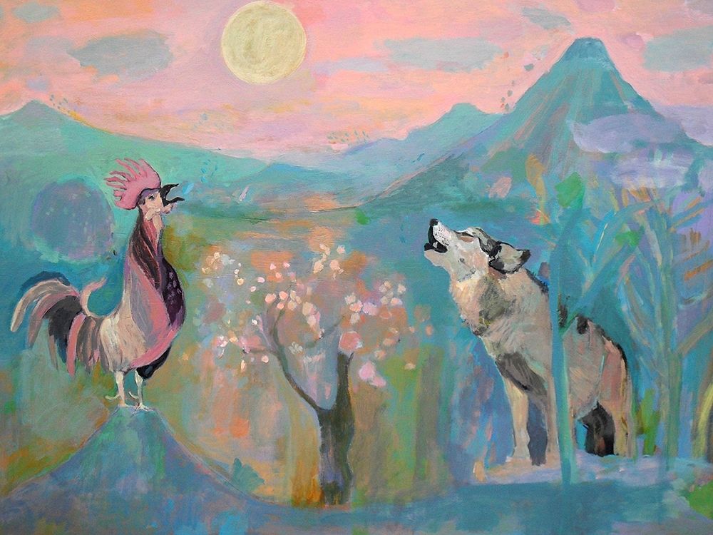 The Wolf and the Rooster Sing by Moonlight art print by Iria Fernandez Alvarez for $57.95 CAD