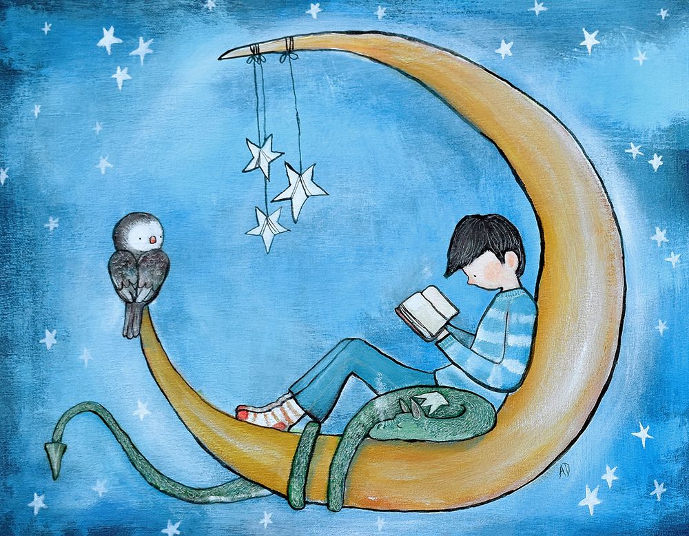 Boy Reading On Moon art print by Andrea Doss for $57.95 CAD