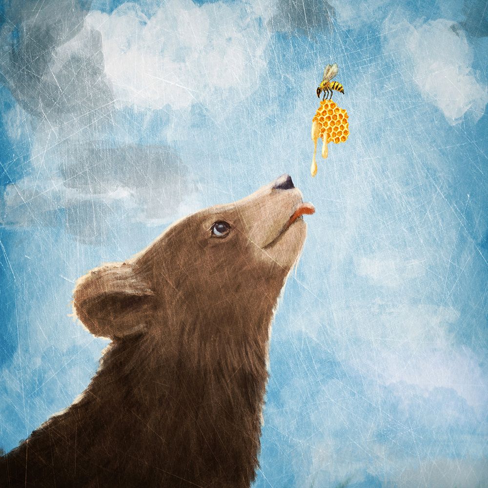 Bear Cub and Bee with Honeycomb art print by Paula Belle Flores for $57.95 CAD