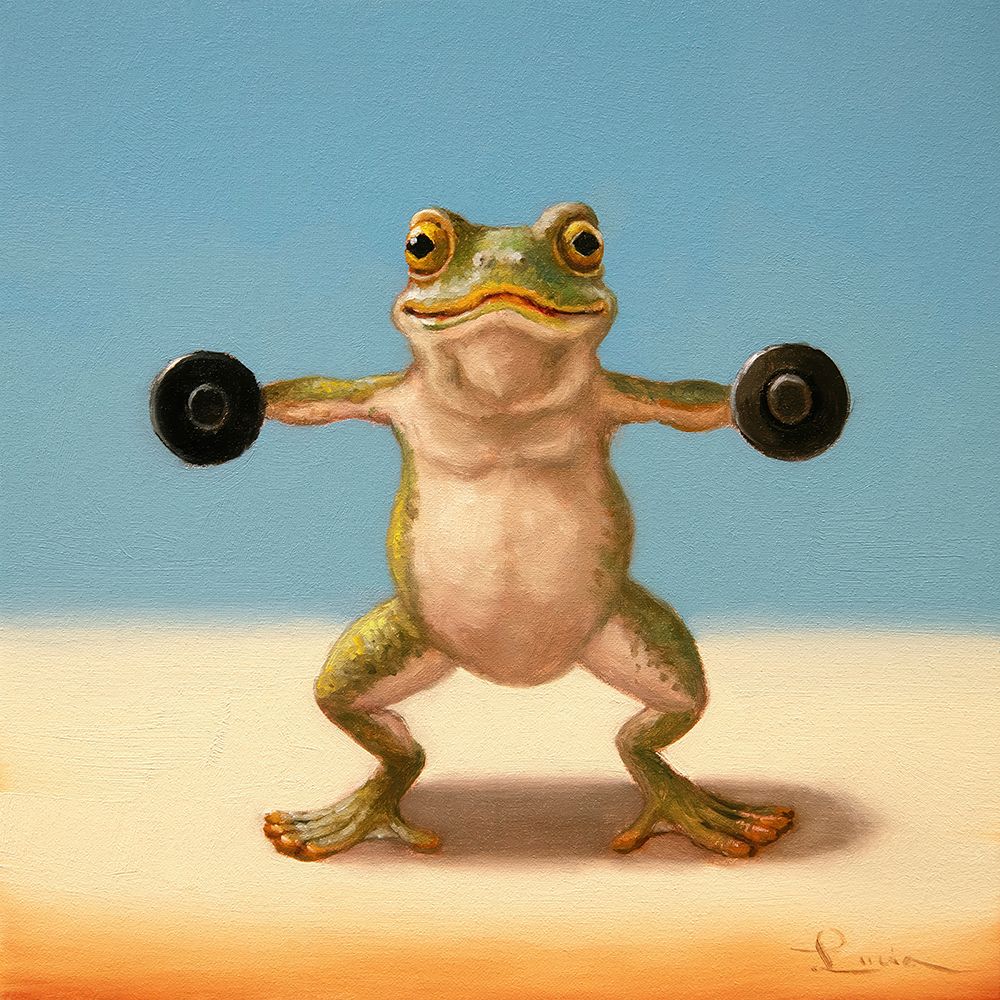 Gym Frog Dumbell Lateral Raise art print by Lucia Heffernan for $57.95 CAD