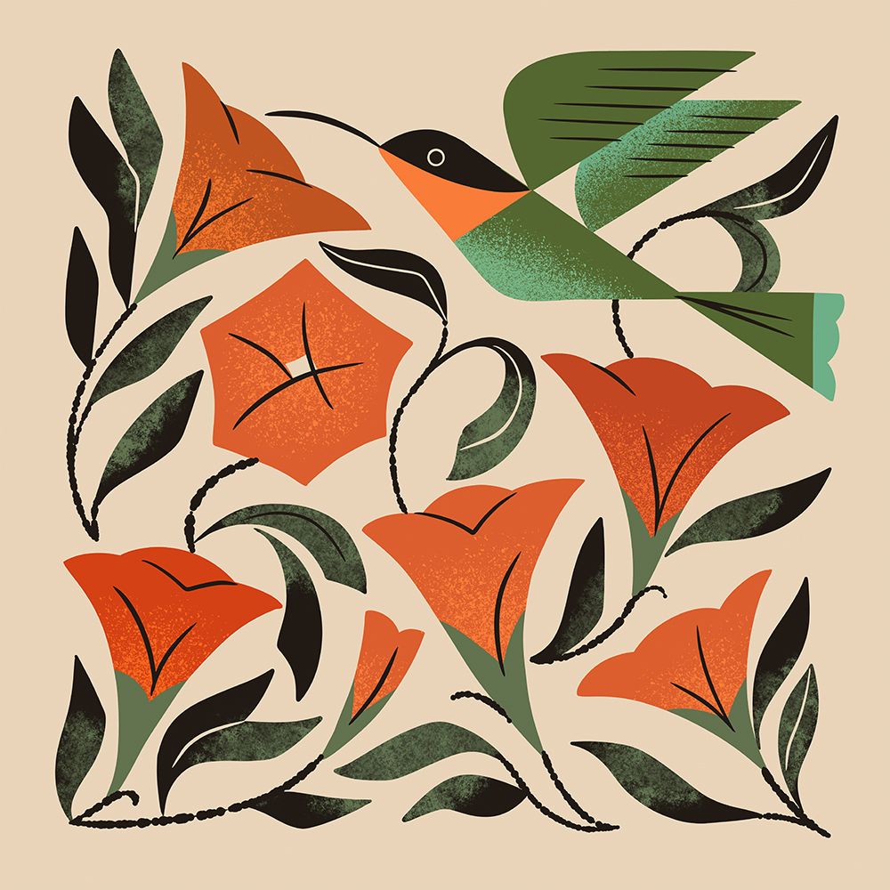 Hummingbird and Trumpet Flowers art print by Renea L. Thull for $57.95 CAD
