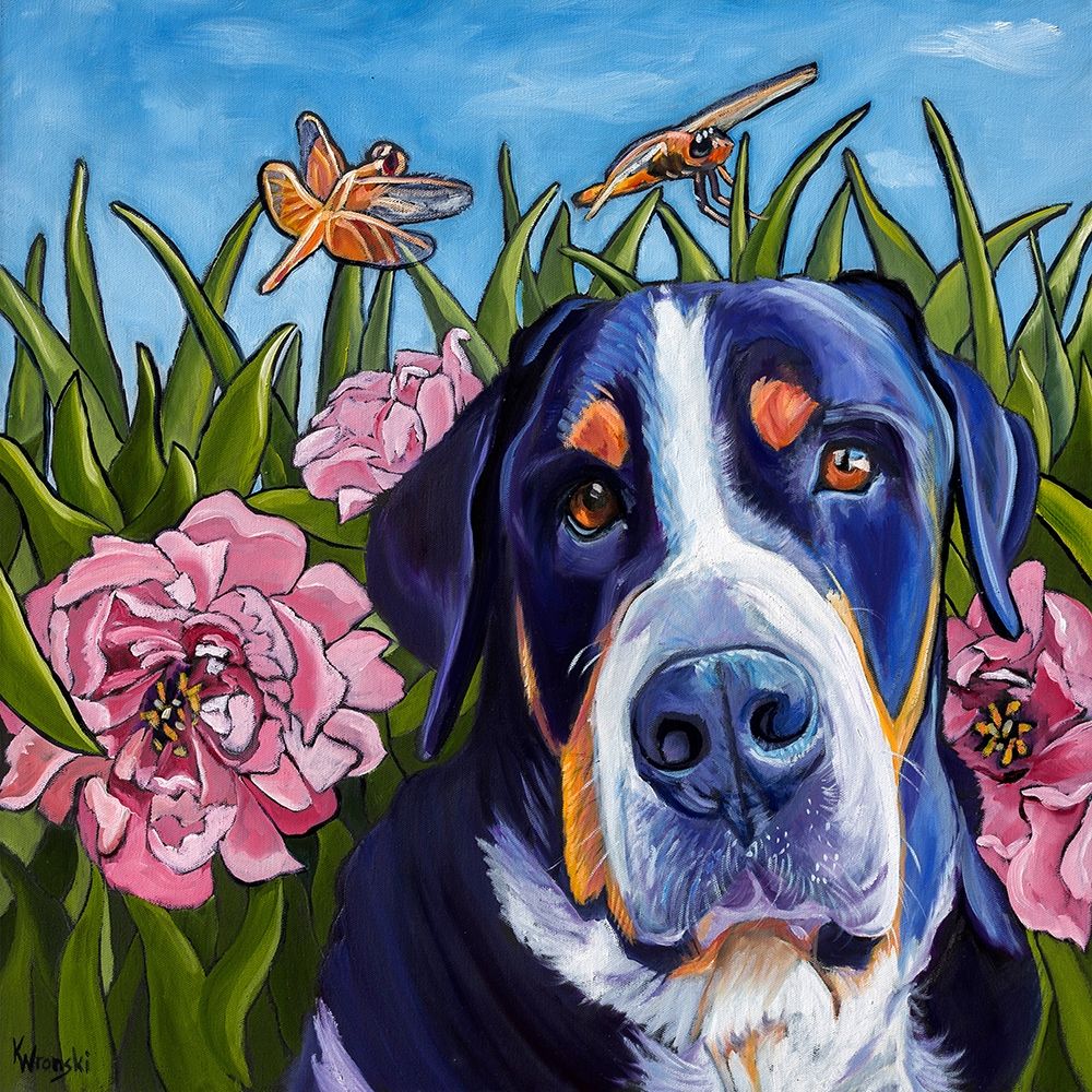 Dog and Dragonflies art print by Kathryn Wronski for $57.95 CAD