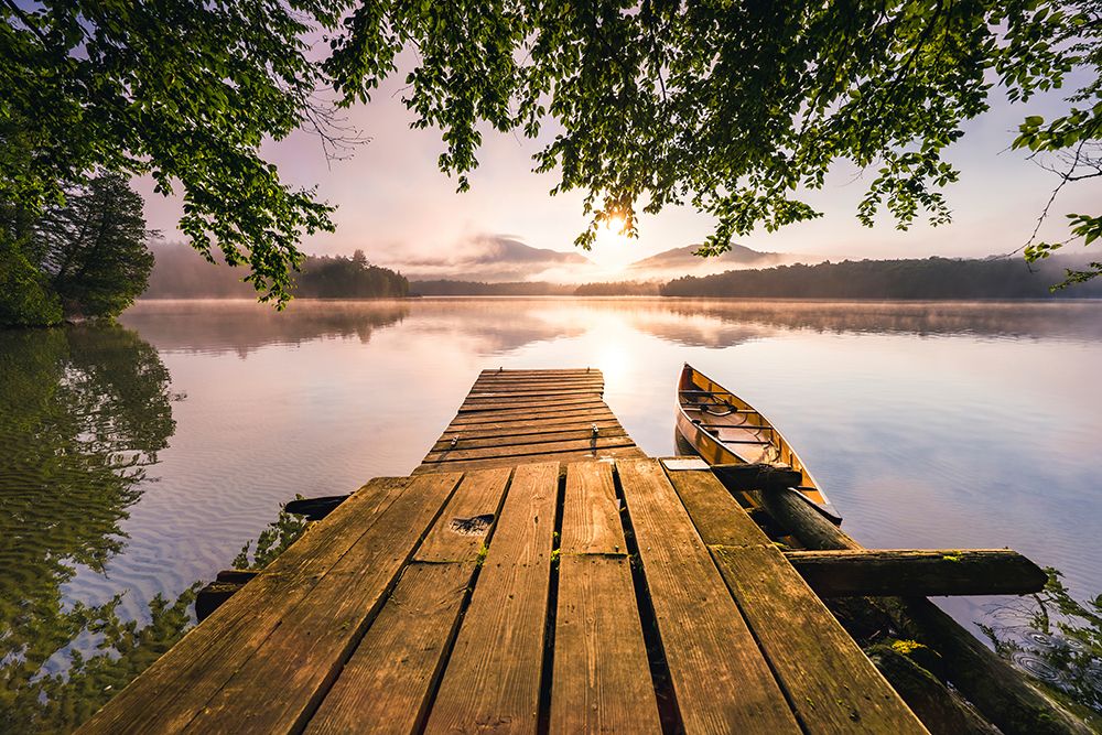 Misty Morning Light on Lake Placid, New York, Adirondacks art print by Jonathan Zaharek for $57.95 CAD