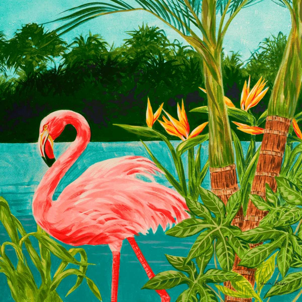 Hot Tropical Flamingo I art print by Linda Baliko for $57.95 CAD