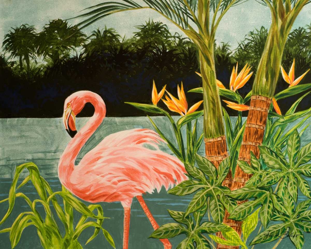 Tropical Flamingo I art print by Linda Baliko for $57.95 CAD