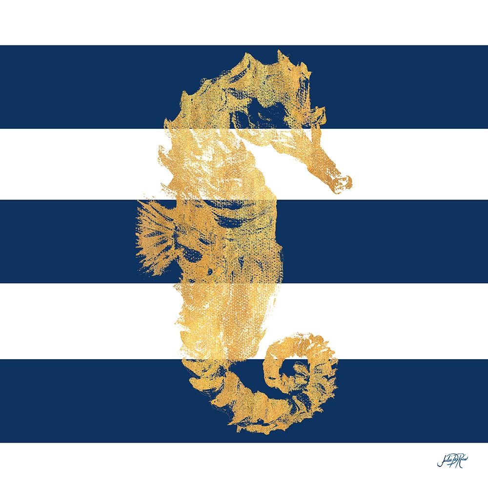 Gold Seahorse on Stripes I art print by Julie DeRice for $57.95 CAD
