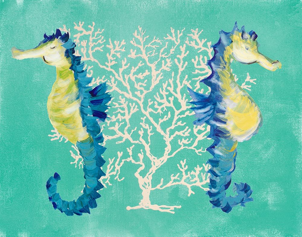 Blue Seahorses on Coral art print by Julie DeRice for $57.95 CAD