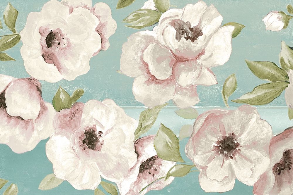 Blush Flowers on Teal art print by Patricia Pinto for $57.95 CAD