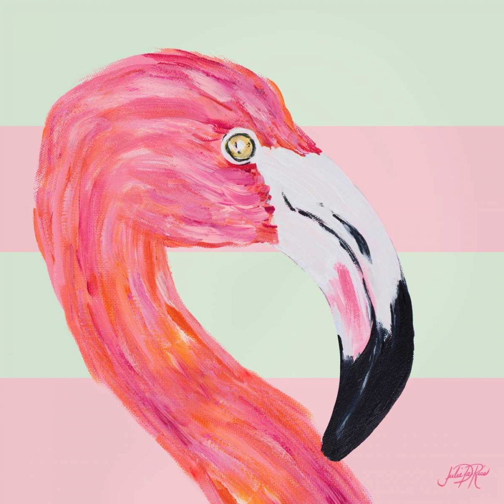 Flamingo on Stripes I art print by Julie DeRice for $57.95 CAD
