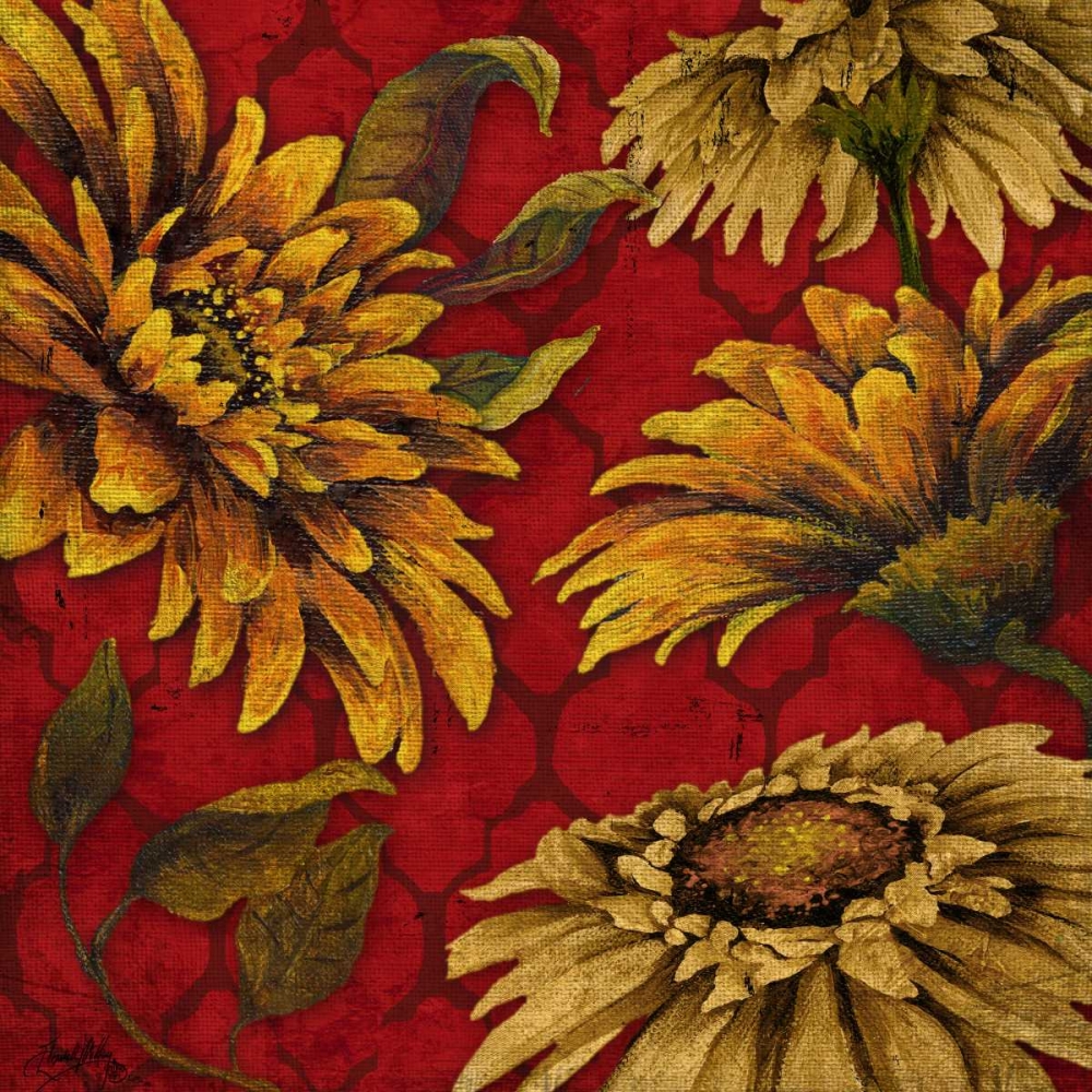 Yellow Floral on Red I art print by Elizabeth Medley for $57.95 CAD